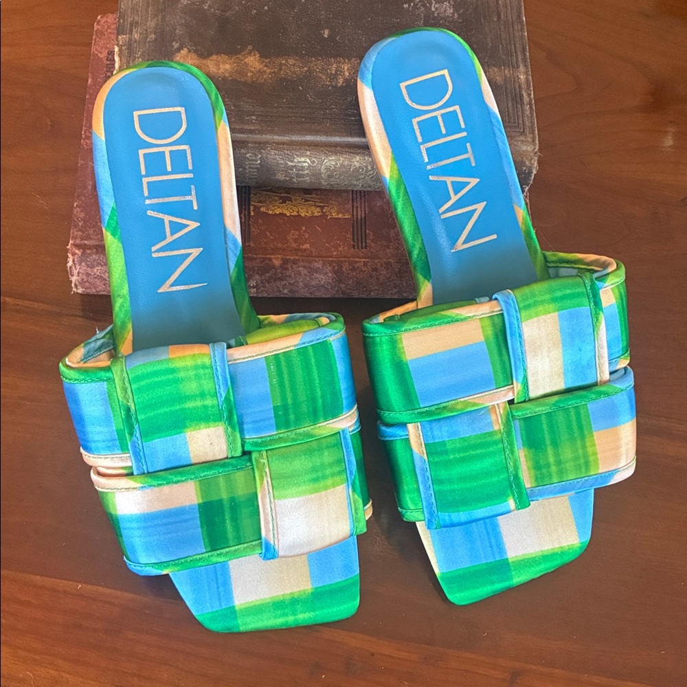Deltan Ariel Woven Satin Flat Sandals Slides